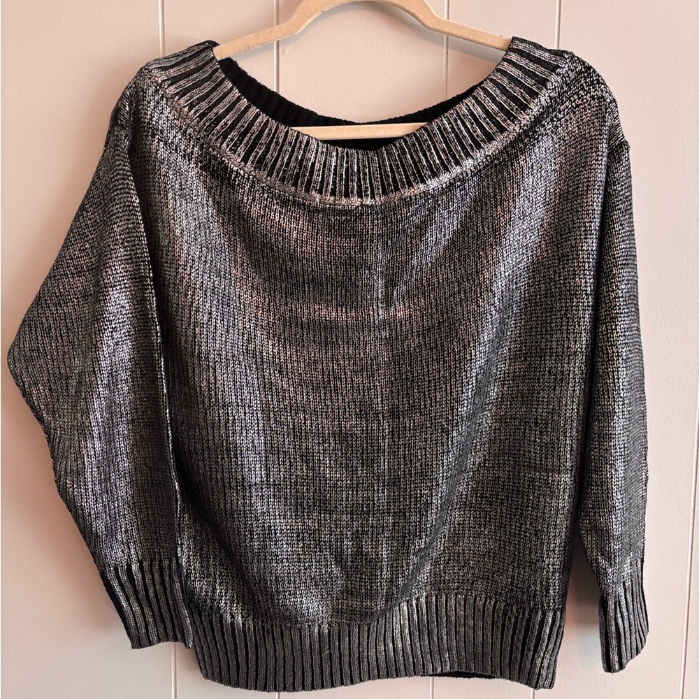 Superdown Shiny Silver Crew Neck Sweater